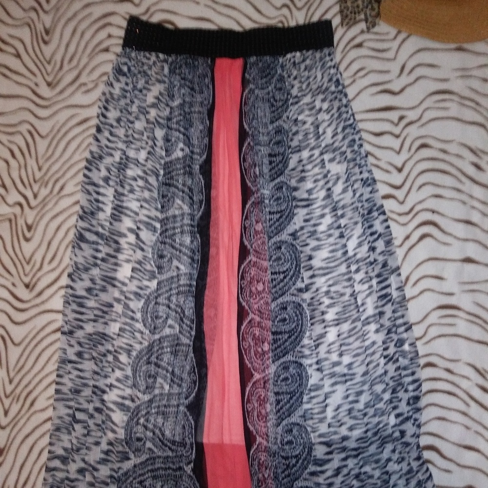 Black/White/Coral Skirt